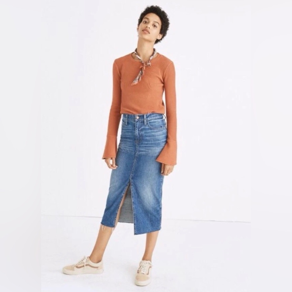 Madewell Reconstructed Denim Midi Skirt size 30 #782